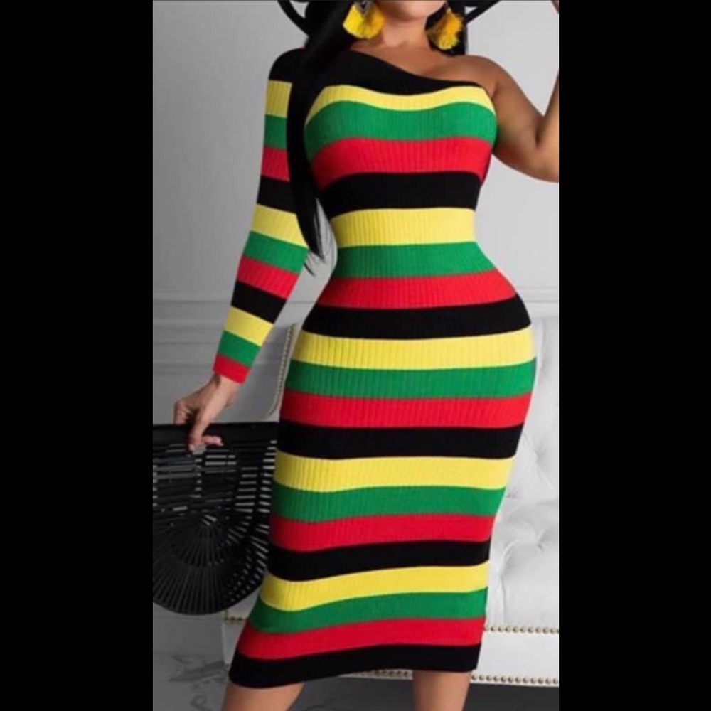 Stripe body con off shoulder dress